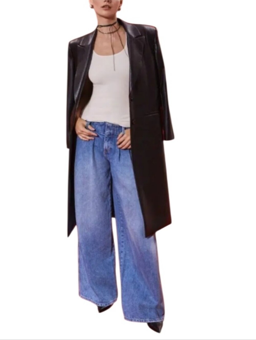 Alice + Olivia Anders Pleated Wide Leg High-Waist Denim Jeans - Picture 3 of 15
